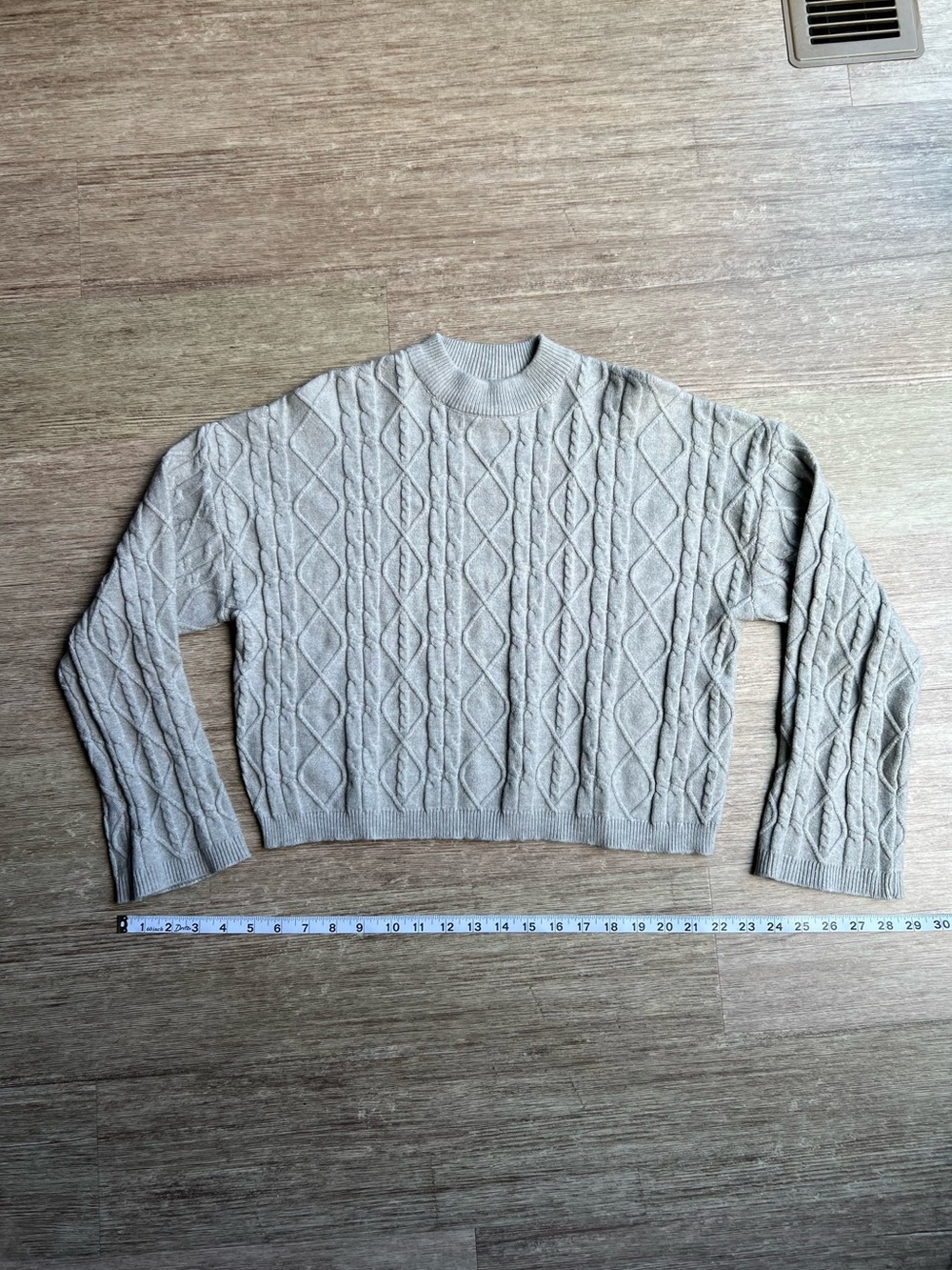 Cable Knit Cropped Sweater with Bell Sleeves